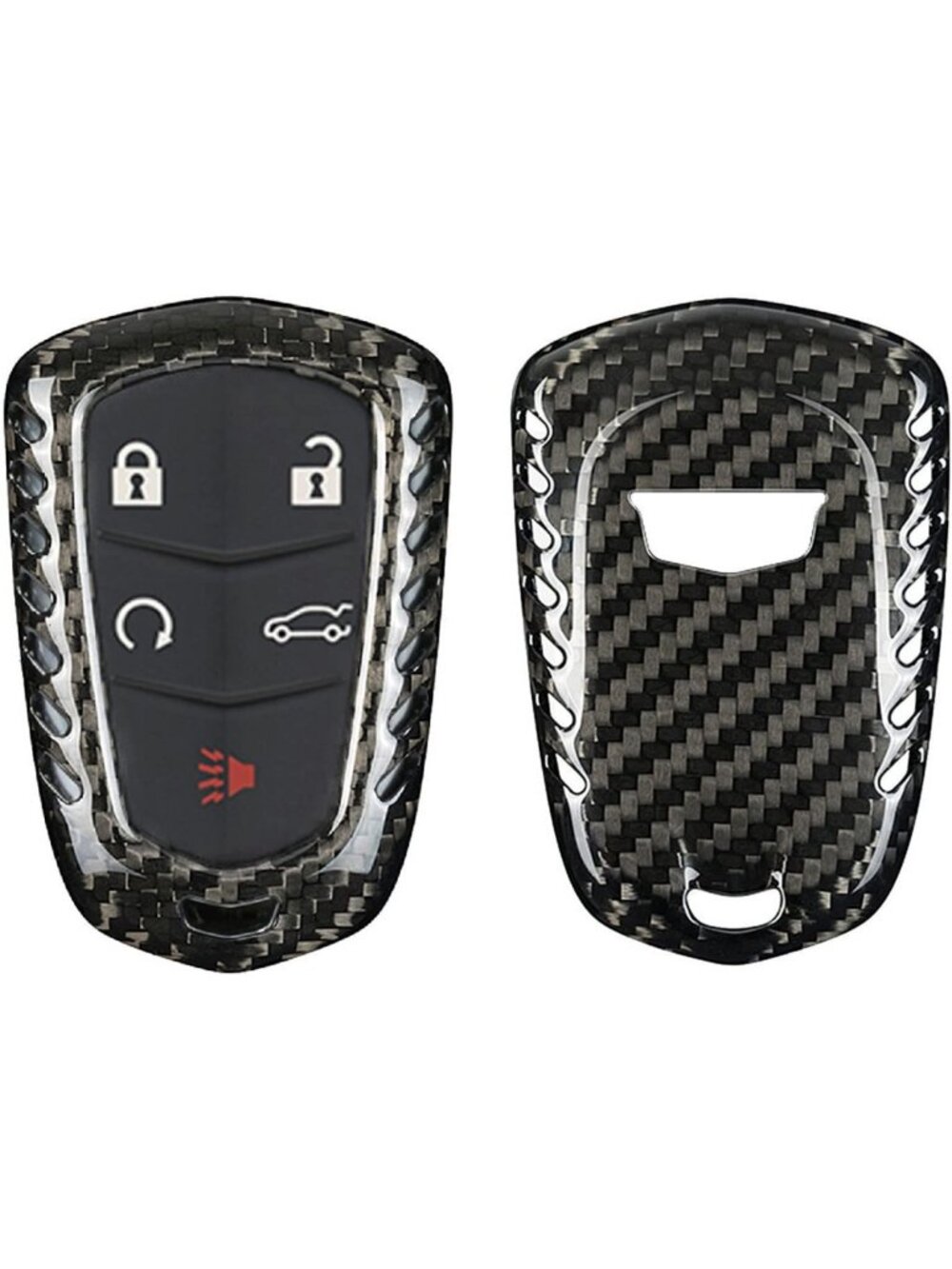 Carbon Fiber Key Fob Cover for Smart Remote - Fits Cadillac Models, Black
